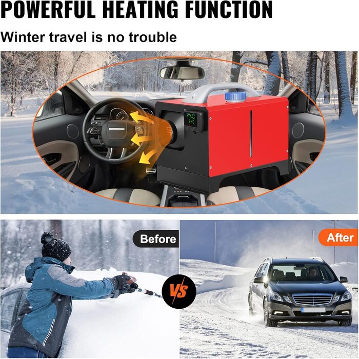 Автономний дизельний опалювач VEVOR 12V 8kW з LCD-дисплеєм, пультом дистанційного керування та Bluetooth, 10м, 0.16-0.52 л/год