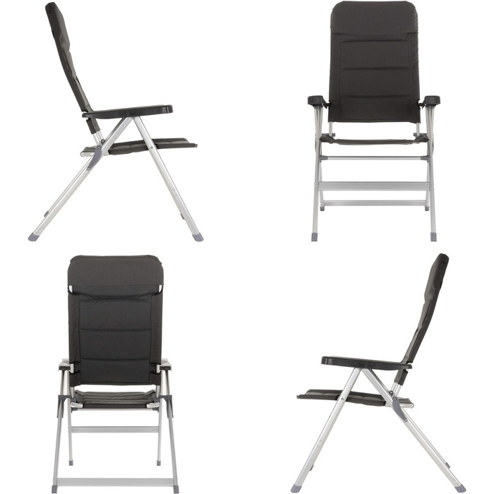 Торговий набір Nexos з 4 складаних стільців преміум-класу Крісло для відпочинку Крісло для кемпінгу Складаний стілець для садової тераси Балкон Складний садовий стілець з м'якою оббивкою Alu - Black Grey