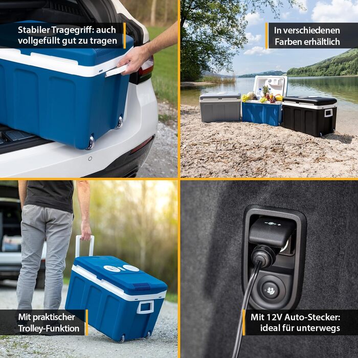 Термобокс електричний First Austria 45L 12V/230V для авто та мережі, чорний. Міні-холодильник з колесами для кемпінгу, подорожей, фестивалів. Охолоджує та гріє.