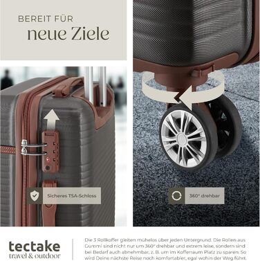 Набір валіз Tectake 13 шт. з валізою, сумкою та ролерами: 3 великі валізи, TSA-замок, сірий