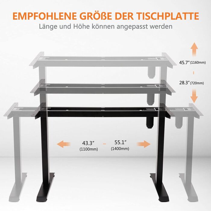 Стіл DCHOUSE з регулюванням висоти електричний 120x60 см, регульований по висоті каркас столу Ергономічний стіл Комп'ютерний стіл Регульований по висоті стоячий стіл Регульований по висоті стоячий стіл 120 x 60 см K - Чорний Чорний
