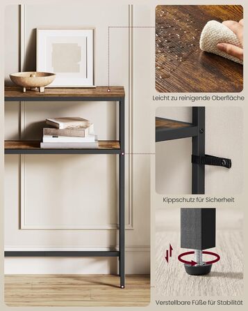 Консоль VASAGLE - вузький столик для вітальні/коридору з 2 полицями, 20 x 100 x 80 см, антрацит-чорний, LNT131B22