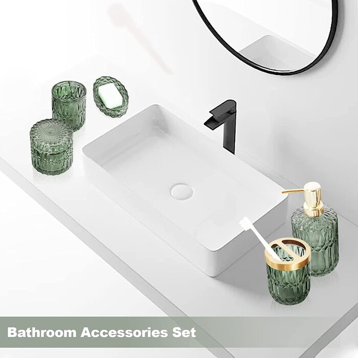 Набір для ванної кімнати Dechoga 5, дозатор мила, набір зубних щіток, зелене скло, елегантне оздоблення ванної кімнати