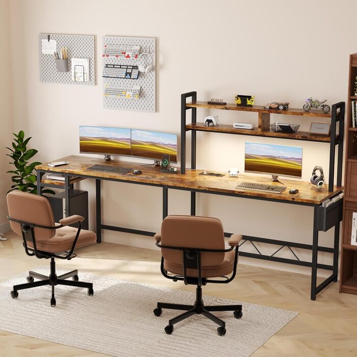 Ігровий стіл Devoko з підсвічуванням LED, 160x120 см, з розетками та USB, вінтажний коричневий. Комп'ютерний стіл з місцем для зберігання для геймерів та дому