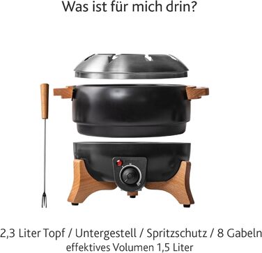 Електричний Фондюсет Boska Party 2.3L: для сиру, шоколаду, гарячого горщика, м'яса. Регулятор температури, 2.3L, нержавіюча сталь та чавун