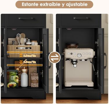 HOCSOK Комод-буфет з 3 висувними ящиками та 3 дверцятами для кухні, вітальні, їдальні. З робочою поверхнею, дерево, білий & коричневий (чорний/коричневий)