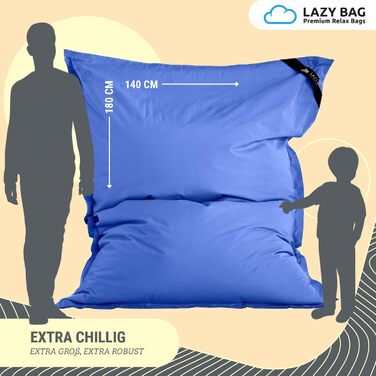 LAZY BAG Riesen-Sitzsack Classic XXL 140x180 см: великий крісло-мішок, 2-в-1 для сидіння та відпочинку | Зручний, з 4 млн EPS-кульок для ергономіки | Миючий знімний чохол з нейлону, блакитний