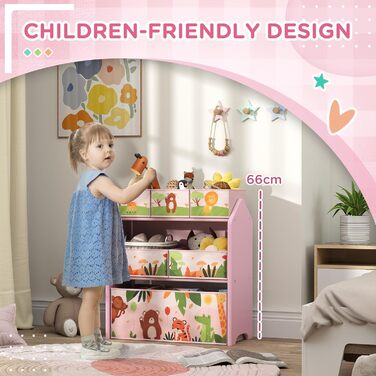 Дитячий органайзер для іграшок AIYAPLAY, 3 яруси, 6 висувних коробок, рожевий | Організація дитячої кімнати