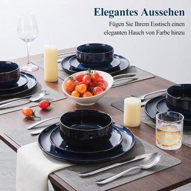 Набір посуду Joyfair на 6 осіб (18 предметів) з кераміки, блакитного кольору. Тарілки, миски, глибокі тарілки. Для мікрохвильовки та посудомийної машини.