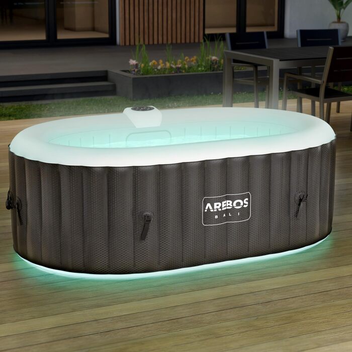 Надувний джакузі Arebos Whirlpool з LED-підсвіткою та підігрівом, 190x120 см, 90 масажних форсунок, 550 л, для 2 осіб, з кришкою