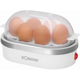 Яйцеварка на 6 яєць потужністю 400 Вт - знімний тримач для яєць - Звуковий кінцевий сигнал (мірний стакан, яйцезбирач, нагрівальний піддон з антипригарним покриттям, зумер, світловий індикатор, білий)