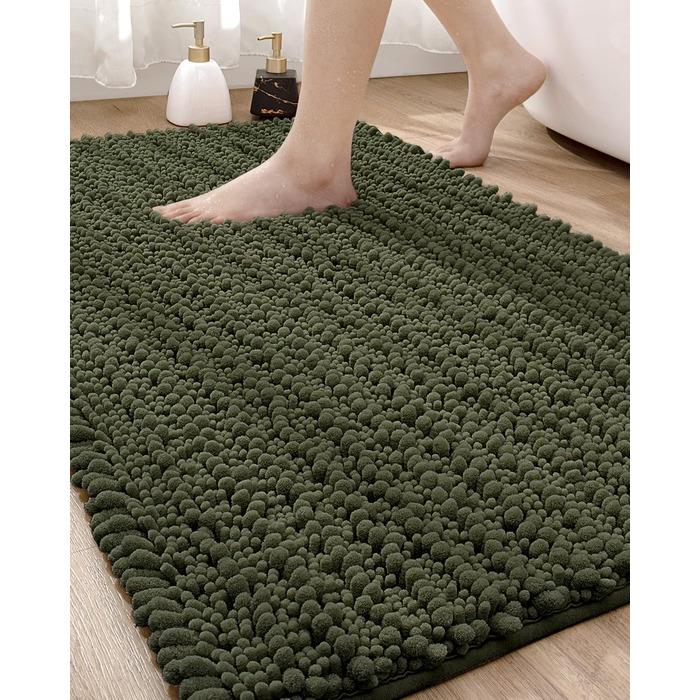 Килимок для ванної кімнати DEXI, м'який, товстий, з ворсом, антиковзкий, машинного прання, 50,8 x 81,3 см, оливковий