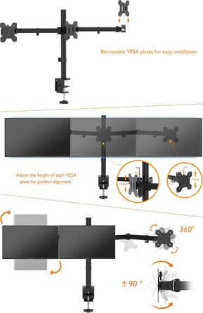 Підставка для моніторів BONTEC на 3 монітори, 13-24 дюйми, LED/LCD, регульована, VESA 75/100, чорна