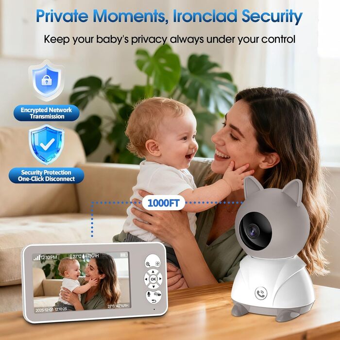 Відеоняня з камерою 2K PTZ: монітор для немовлят з нічним баченням, датчиком руху, лушпаннями, зумом 4x та записом