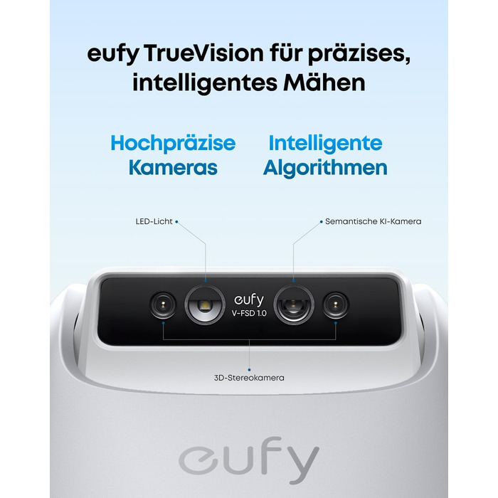 Робот-газонокосарка eufy E15 без дроту, до 800 м², TrueVision, навігація, уникнення перешкод, керування через додаток
