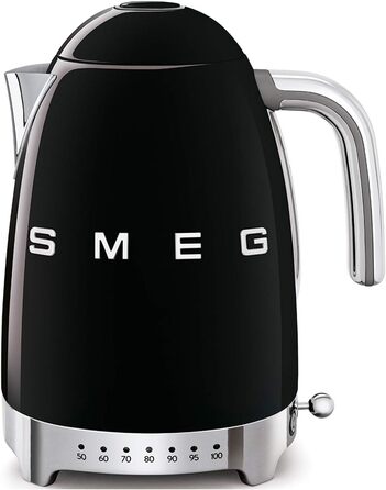 Електричний чайник Smeg KLF04BLEU 1.7L з регулюванням температури, фільтр від накипу, індикатор рівня води, 2400W, чорний