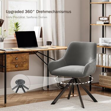 Обідні стільці поворотні, комплект 6 шт. з підлокітниками, сучасний дизайн, металевий каркас, для кухні, вітальні, офісу, бежевий/світло-сірий (льон/велюр)