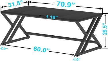 Великий комп'ютерний стіл LVB 180x80 см: стіл для офісу, роботи, геймінгу з дерева та металу (чорний)