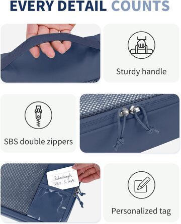 Набір органайзерів для валізи ECOHUB, 6 шт., дорожні компресійні сумки з ID-тегами, дихаючі органайзери для одягу та рюкзака з переробленого матеріалу (Синій)