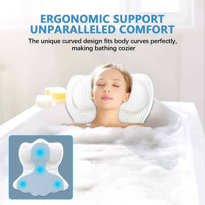 Підголовник для ванни REEZEIVI з 6 присосками (білий)