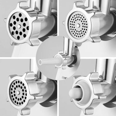 Електрична м'ясоподрібнювач 2000W, 4-в-1, з набором для кеббе та шприц-печива, насадка для ковбас, срібна