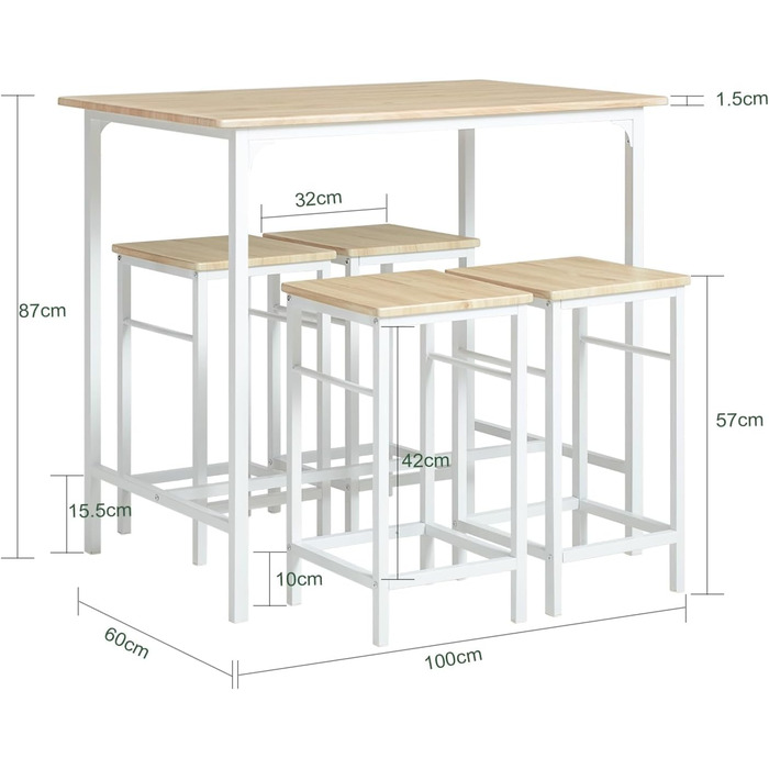 Набір обіднього столу SoBuy 3-в-1: стіл та 2 стільці для кухні, балкону, саду. Компактний, сучасний набір 100x60 см, білий/натуральний колір. OGT10-HG