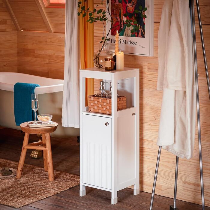 Шафка для ванної кімнати SoBuy BZR186-W, 30x30x89 см, білий колір, з регульованими полицями, вузька, для маленьких ванних кімнат