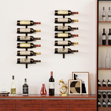 Настінна полиця для вина TJ.MOREE на 12 пляшок, дерев'яний винний стелаж для кухні, бару або їдальні, комплект 4 шт. чорного кольору