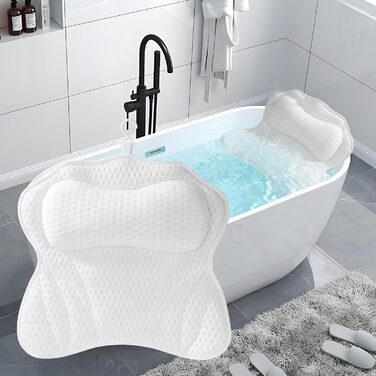 Підголовник для ванни з 6 присосками, 4D-Air Mesh, підтримка голови, шиї, плечей, спини, для всіх ванн (білий)