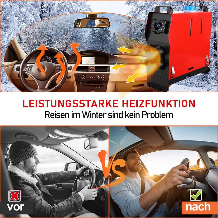 Дизельний обігрівач 8kW 12V з Bluetooth, LCD-дисплеєм та пультом дистанційного керування для автодому, авто, човна, каравану, червоний