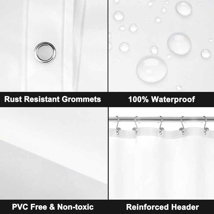 Душовий завіс Barossa Design: міцний, водонепроникний, з люверсами та магнітами, 182.9 x 182.9 см