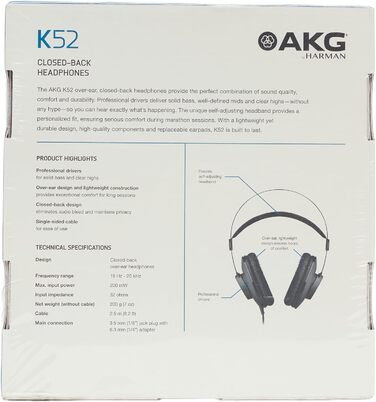 Навушники для моніторингу AKG K92, закриті, світлі, чорні, (одинарні, K52)