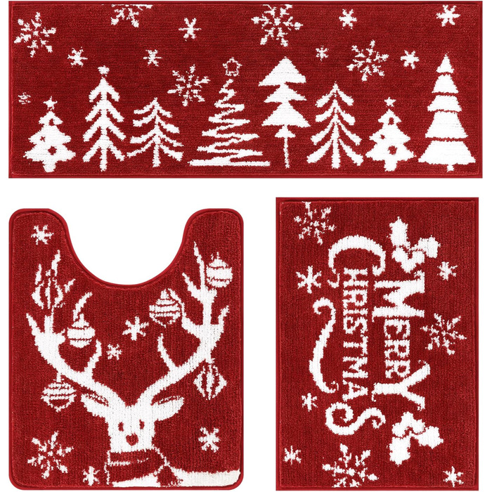 Набір килимків для ванної кімнати 3 шт. М'який плюш, антиковзаючі, для туалету, під душ, 45x65 см + 45x120 см + 50x60 см