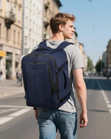 LOVEVOOK Рюкзак для ручної поклажі, великий дорожній рюкзак для літака, рюкзак для подорожей чоловічий/жіночий, валіза-рюкзак з відділом для ноутбука (17.3 дюйми), ручна поклажа, багаж для чоловіків/жінок, подорожі, робота, бізнес, темно-синій