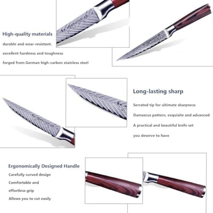 Набір кухонних ножів Chefhoablorn 15-TLG: професійний набір з нержавіючої сталі, 6 ножів для стейку, ідеальний для подарунка