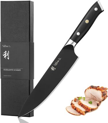 Набір кухонних ножів Wakoli Titanium Noir (5 предметів) з бруском - професійний набір кухонних ножів з титановим покриттям, нержавіюча сталь, чорне покриття, магнітний брусок, шеф-ніж