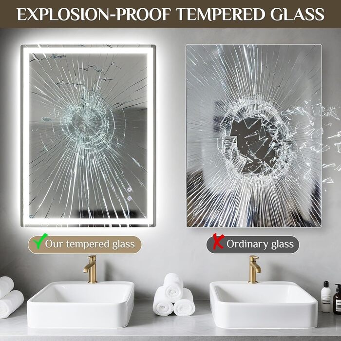 Дзеркало для ванної кімнати Clevich з підсвічуванням 80x60 см, LED, 3 кольори світла, регулювання яскравості, захист від вибуху, сенсорне управління, функція пам'яті, антизапар, 80L x 60B см