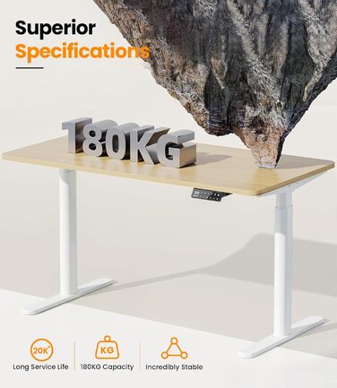 Електричний регульований стіл MAIDeSITe EL2 Pro Art з овальною основою, Dualmotor, 180 кг, 4 пам'яті, захист від зіткнень (білий)