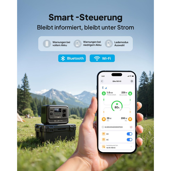 Портативна електростанція BLUETTI Elite 100 V2: 1024Wh, LFP акумулятор, 1800W (3600W пік), для кемпінгу та резервного живлення