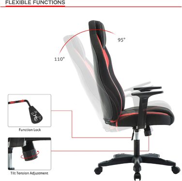 Ігрове крісло ергономічний комп'ютерний стілець, крісло для геймерів, офісне крісло, регульоване обертове крісло з тканини, Червоне і чорне