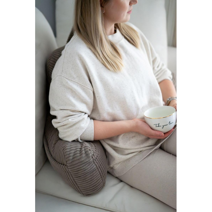 Підголовник Flumi з підлокітниками для читання, перегляду телевізора та відпочинку, подушка для ліжка та дивана з пральною наволочкою, наповнювач Foam, спинка з ручкою для перенесення (Кord, Бежевий)