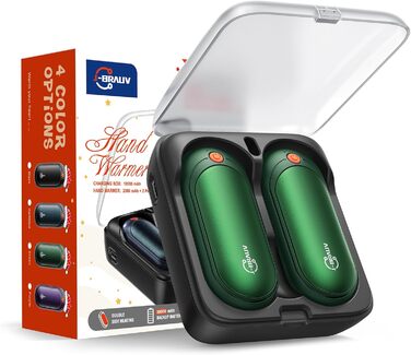 Електричні грілки для рук J-BRAUV 2 шт. 4000mAh з зарядним пристроєм 10000mAh, 3 режими нагріву, USB, до 24 годин, компактні (зелені)