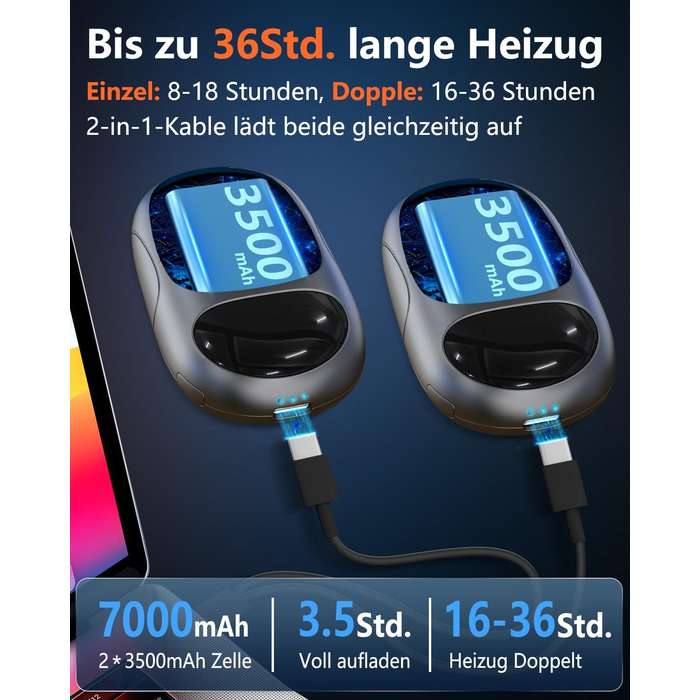 Електричні грілки для рук DDKJ - 2 шт. з LED-дисплеєм, 3 режими нагріву, перезаряджаються, для дітей, чоловіків, жінок. Компактні, багаторазові, білий та чорний колір