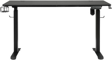 Стіл Makika з регулюванням висоти - електричне плавне регулювання висоти з 4 тримачами для навушників з керуванням пам'яттю Тримач для навушників Тримач для чашок Управління кабелями - Ігровий комп'ютерний стіл в (140 x 70 см, чорний)
