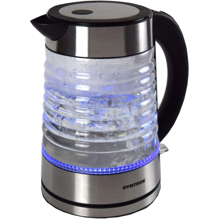 Вт 1.7 літра акумуляторний скляний чайник з нержавіючої сталі з синім світлодіодним підсвічуванням 360 Cordess чайник, 2000W-1.7G Agua 2000