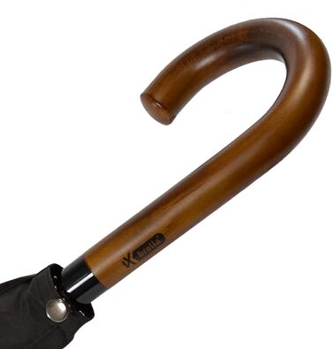 Чоловіча парасолька-паличка iX-brella автоматична зі справжнім деревом, кругла ручка-гачок, чорна