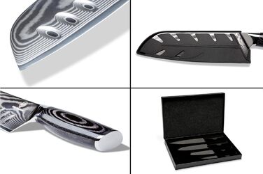 Набір кухонних ножів Wolfblood PRO Damaststahl XL (4 ножі) з нержавіючої сталі Дамаск, 33/31/23/19 см, з сертифікацією TÜV, 62 HRC, з дерев'яною ручкою, подарункова коробка та захист леза