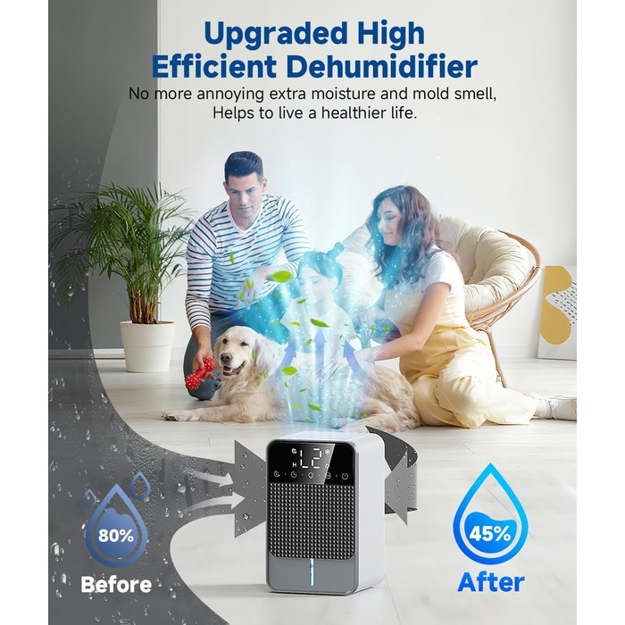 Електричний осушувач повітря 1800 мл з тихою роботою, функцією відтавання та автоматичним вимкненням, 7 кольорових підсвіток, портативний осушувач для спальні, ванної кімнати, підвалу (550 мл/24 год)