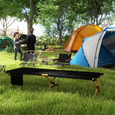 Розкладний садовий шезлонг Outsunny Sunsun Lounger з бічною кишенею для відпочинку для саду та балкона, Oxford Black 196x64x45см
