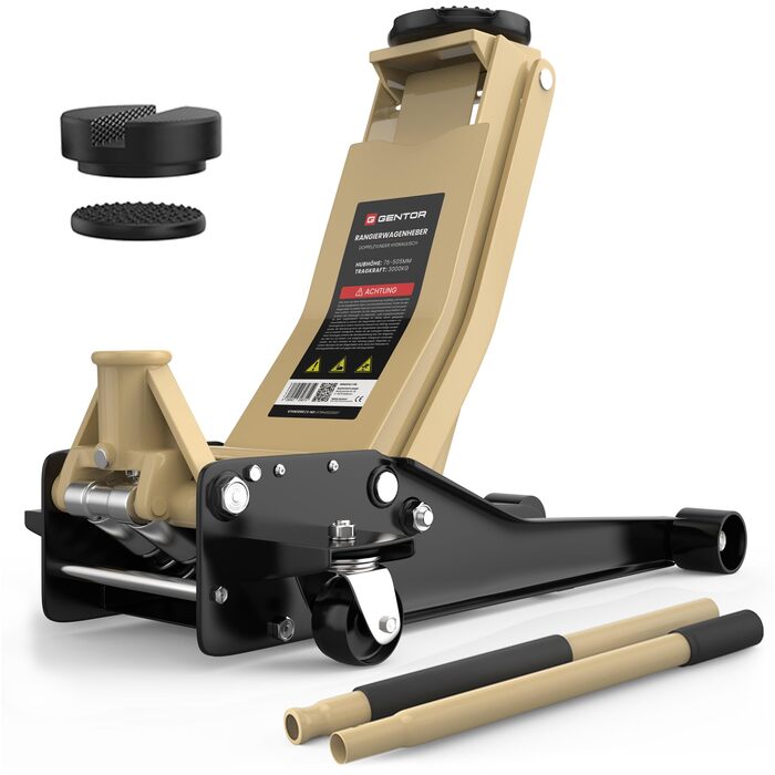 Гідравлічний домкрат 3T низькопрофільний 75-505мм з гумовими накладками для легкових авто та SUV – професійний, поворотний